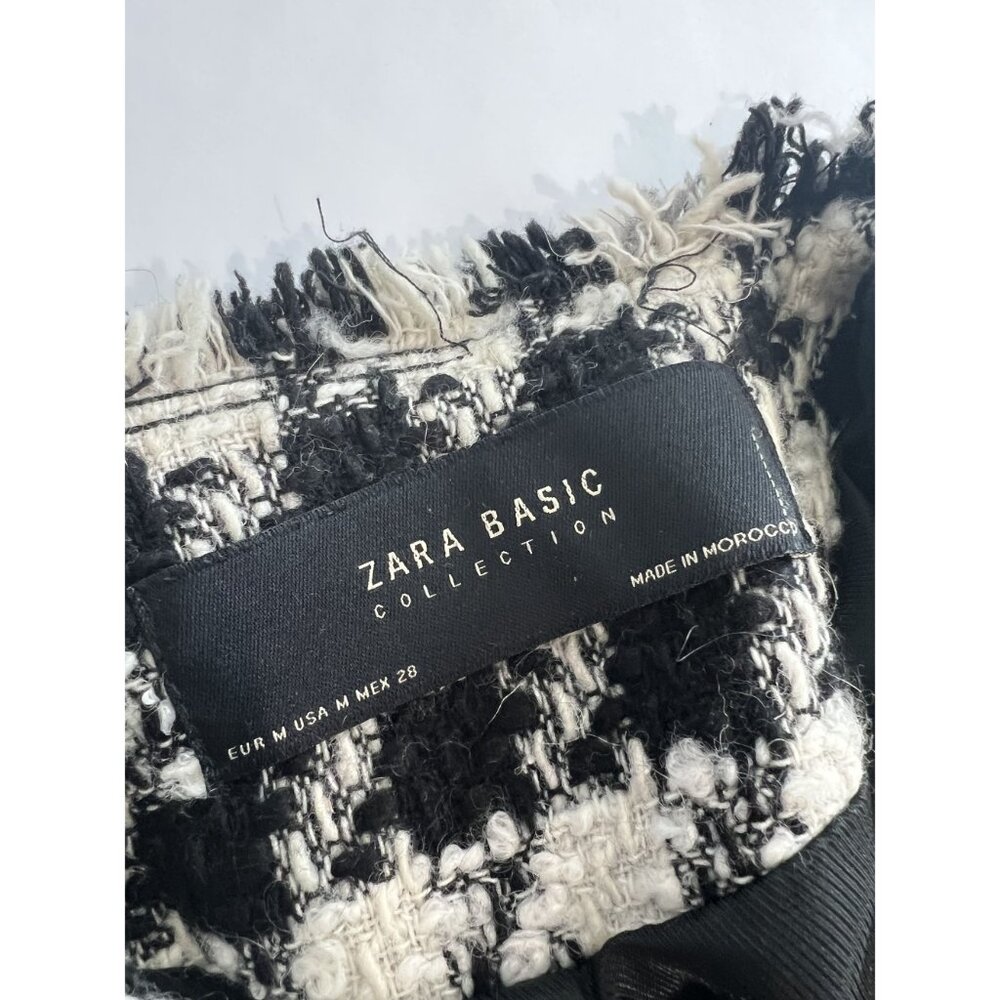 Zara Basic Tweed Blazer Jacket In Black White - image 3